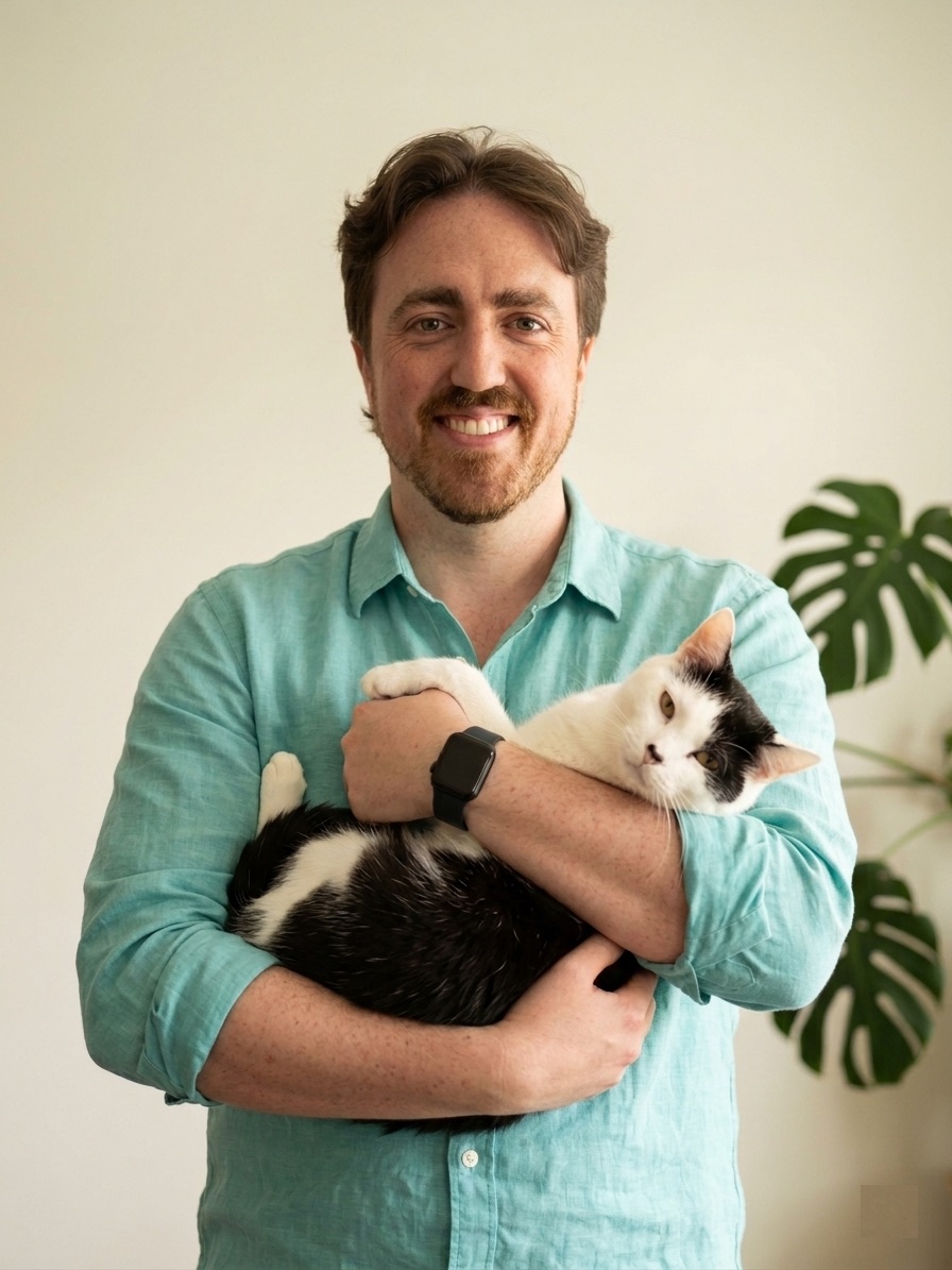 Michael holding his cat